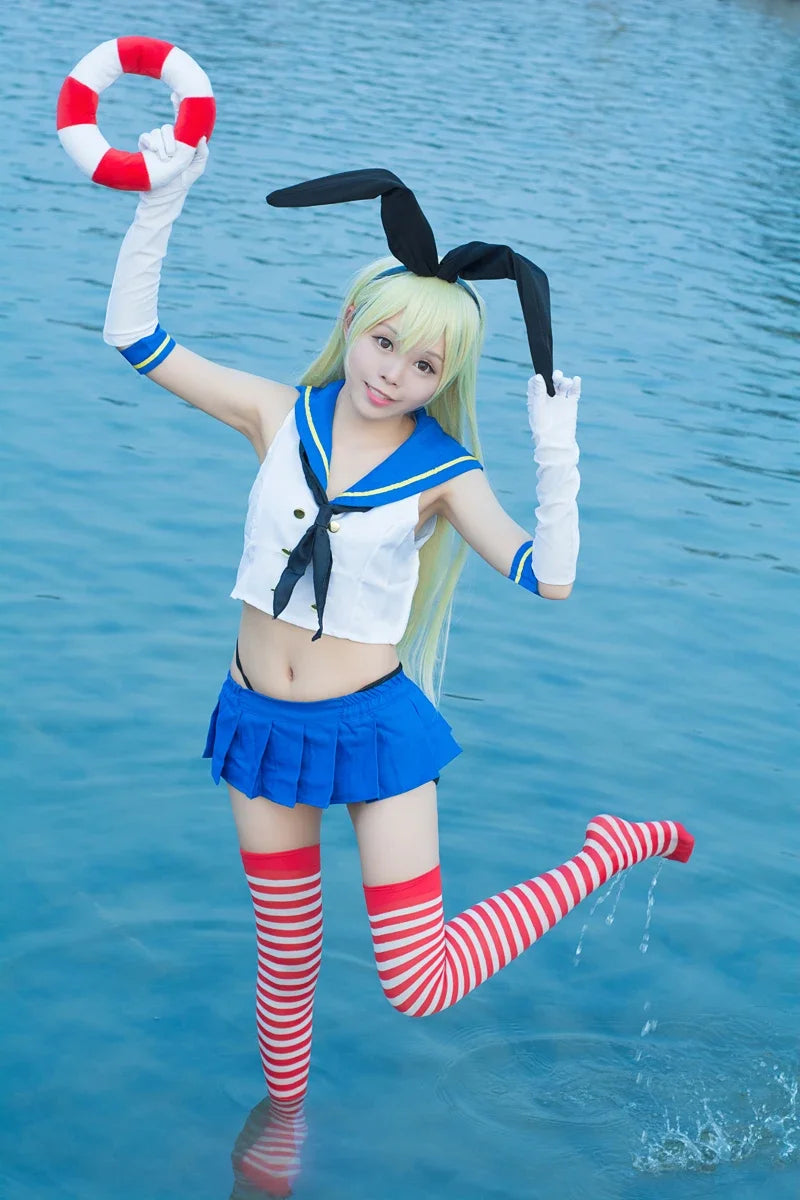 CosWave – Anime Sailor Cosplay Kostuum met Jurk & Pruik – Blauw Wit Meisjes Outfit