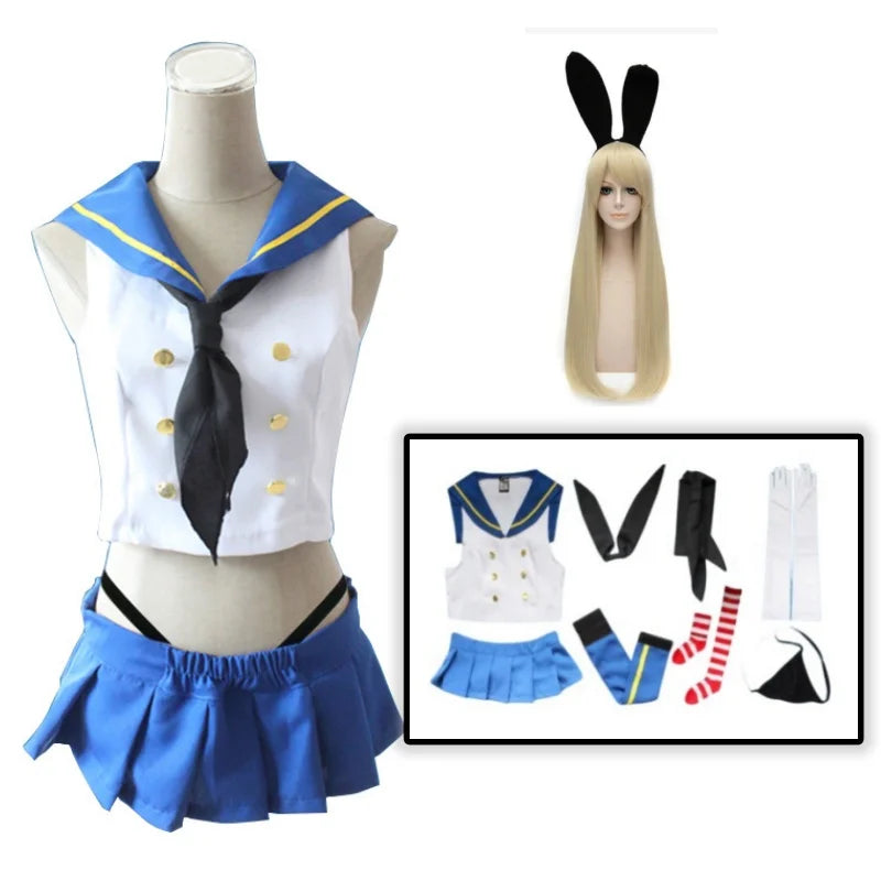 CosWave – Anime Sailor Cosplay Kostuum met Jurk & Pruik – Blauw Wit Meisjes Outfit