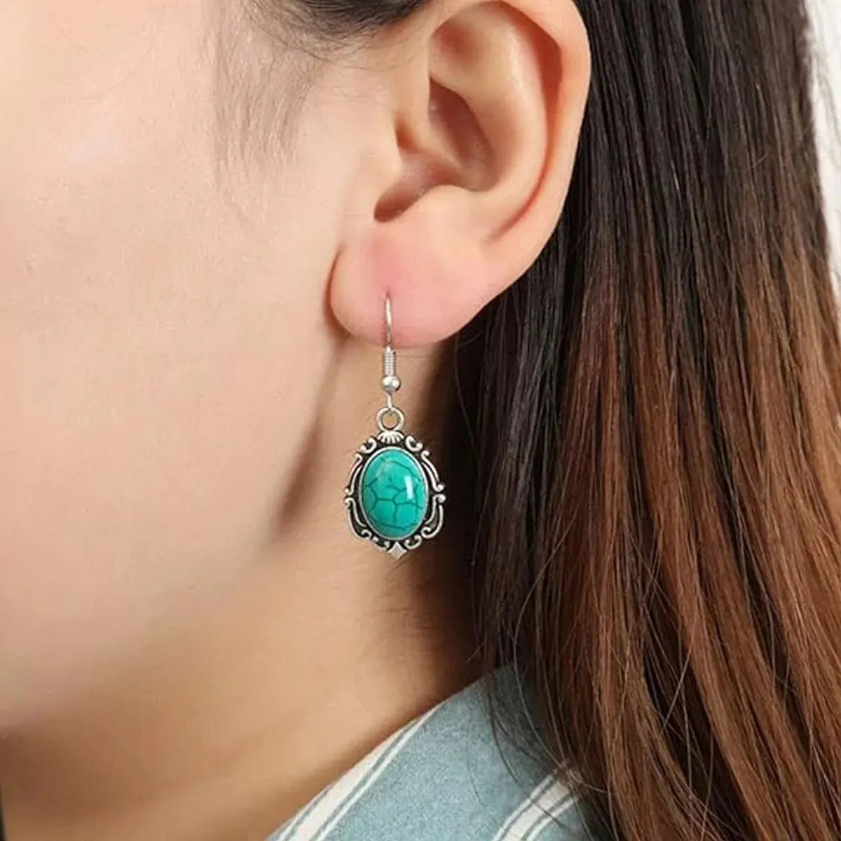 Turvielle Vintage Sieradenset – Dames Set met Armband, Ketting & Oorbellen in Turquoise Stijl