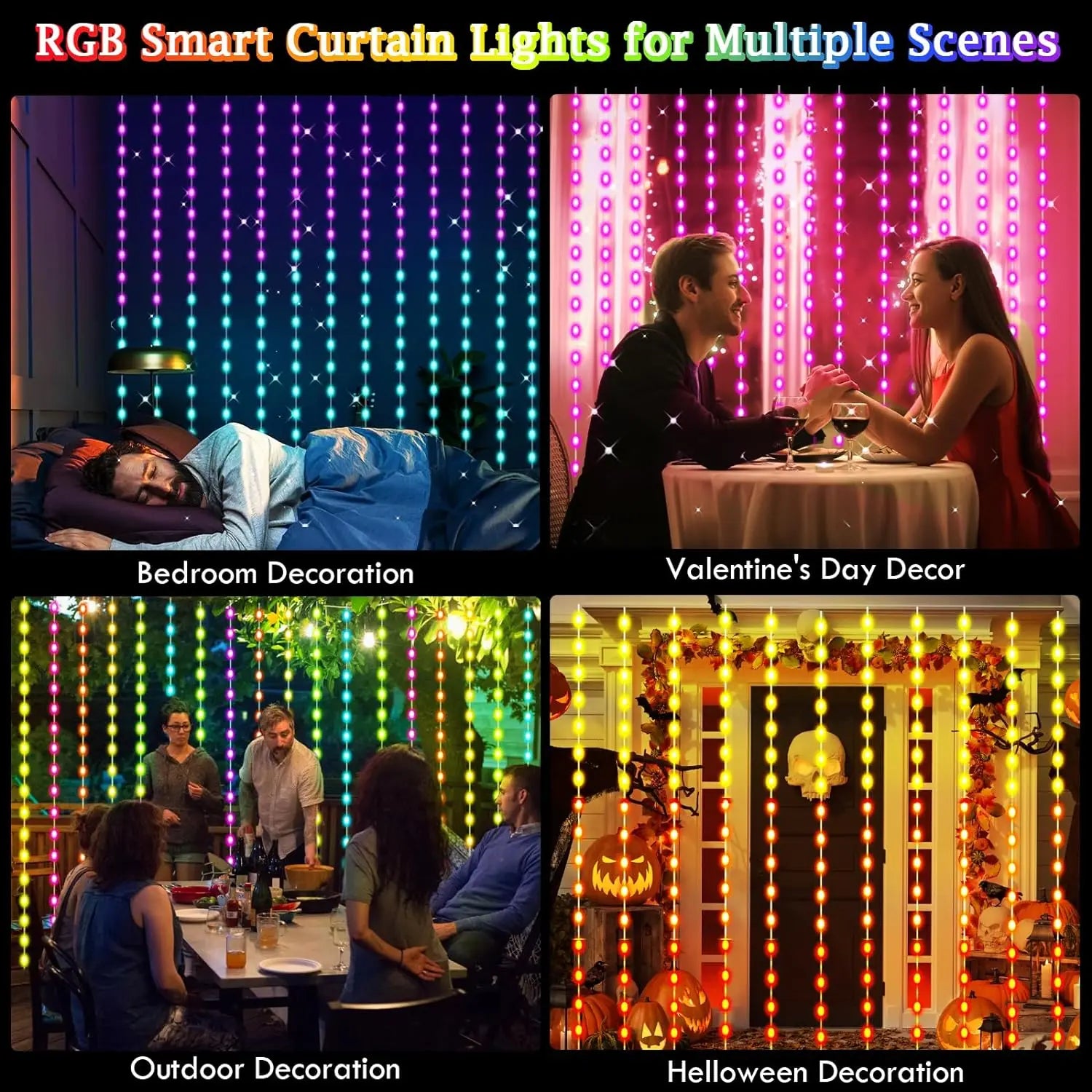 Lunovix Slimme LED Gordijnverlichting – 3x3m, 300 LEDs met Bluetooth-App, Muziekmodus & 16M Kleuren