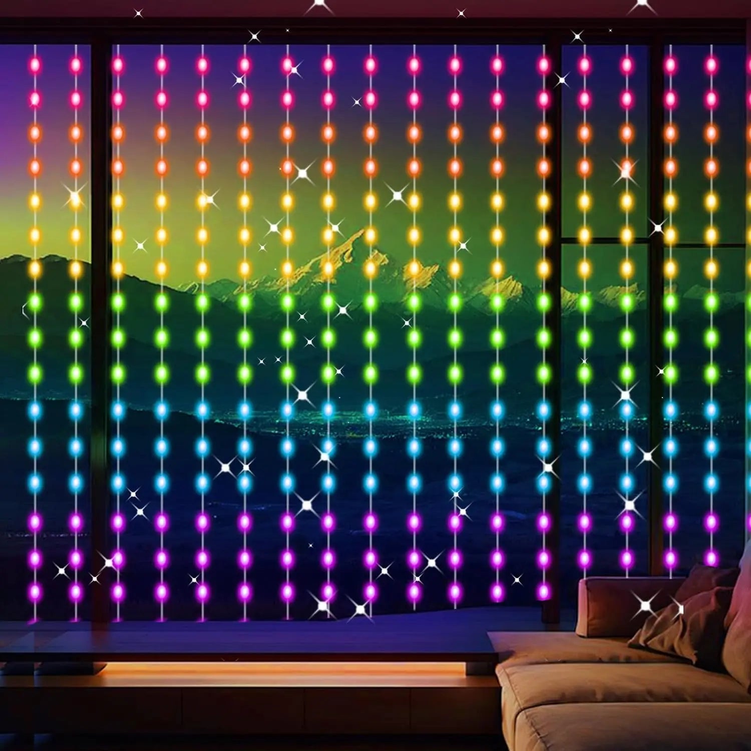 Lunovix Slimme LED Gordijnverlichting – 3x3m, 300 LEDs met Bluetooth-App, Muziekmodus & 16M Kleuren