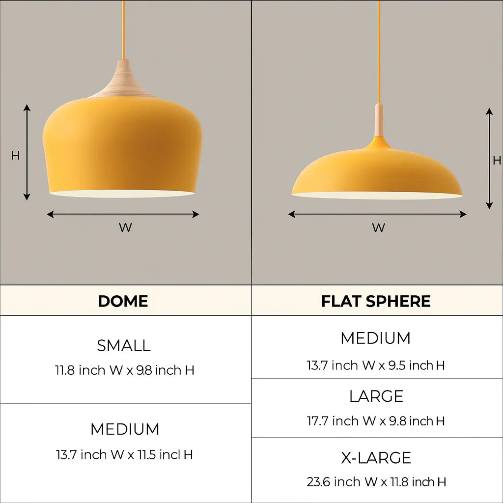 Pastelume – Retro pendant lamp with wood & pastel-colored metal shade