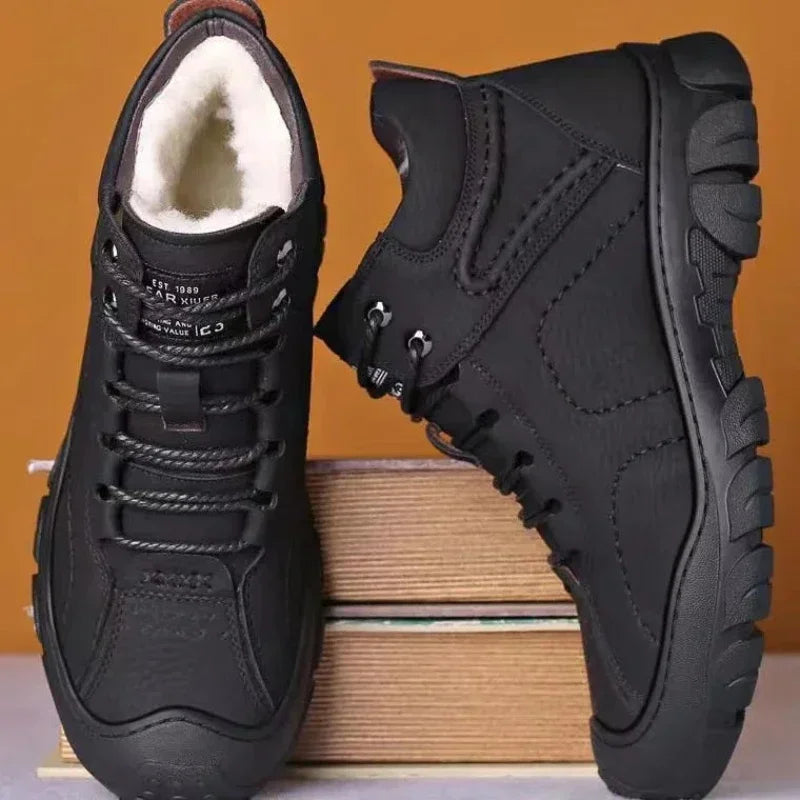 Arvid – Botas de invierno para hombre de cuero impermeable con suela antideslizante