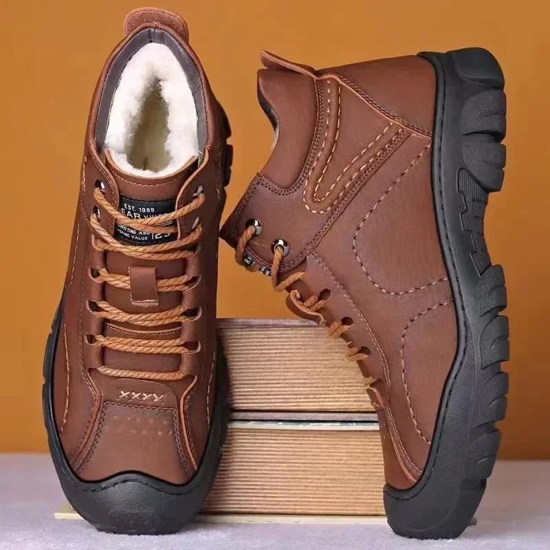Arvid – Botas de invierno para hombre de cuero impermeable con suela antideslizante