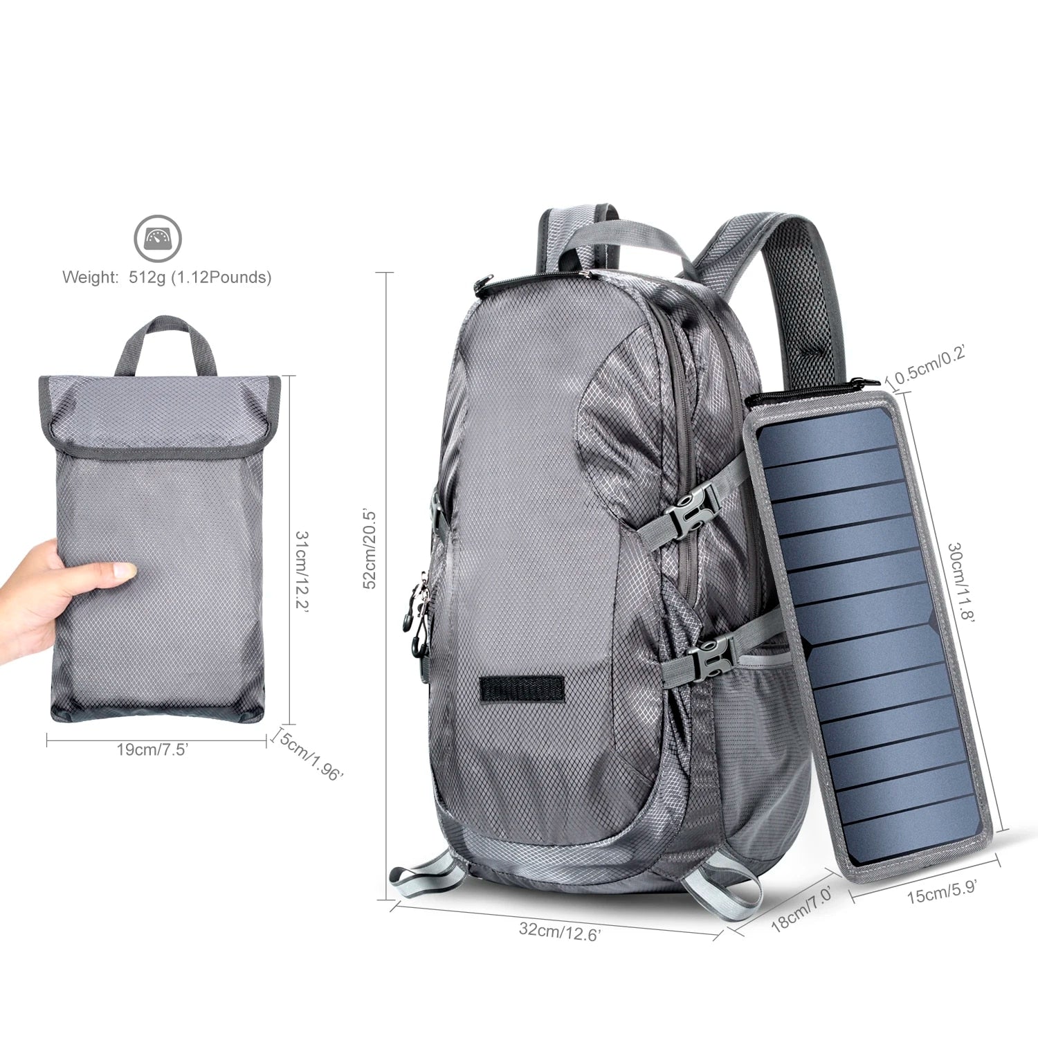Zonne-energie Rugzak – 30L Lichtgewicht & Waterbestendig met USB
