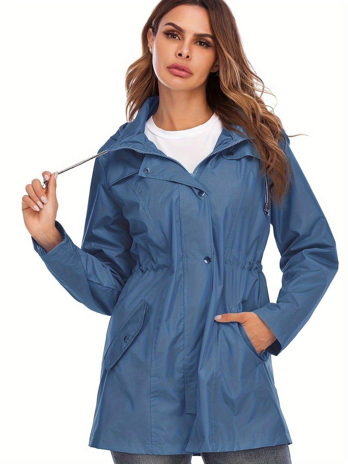 Sophie – Mid-length Raincoat with Hood & Zipper for City & Rain