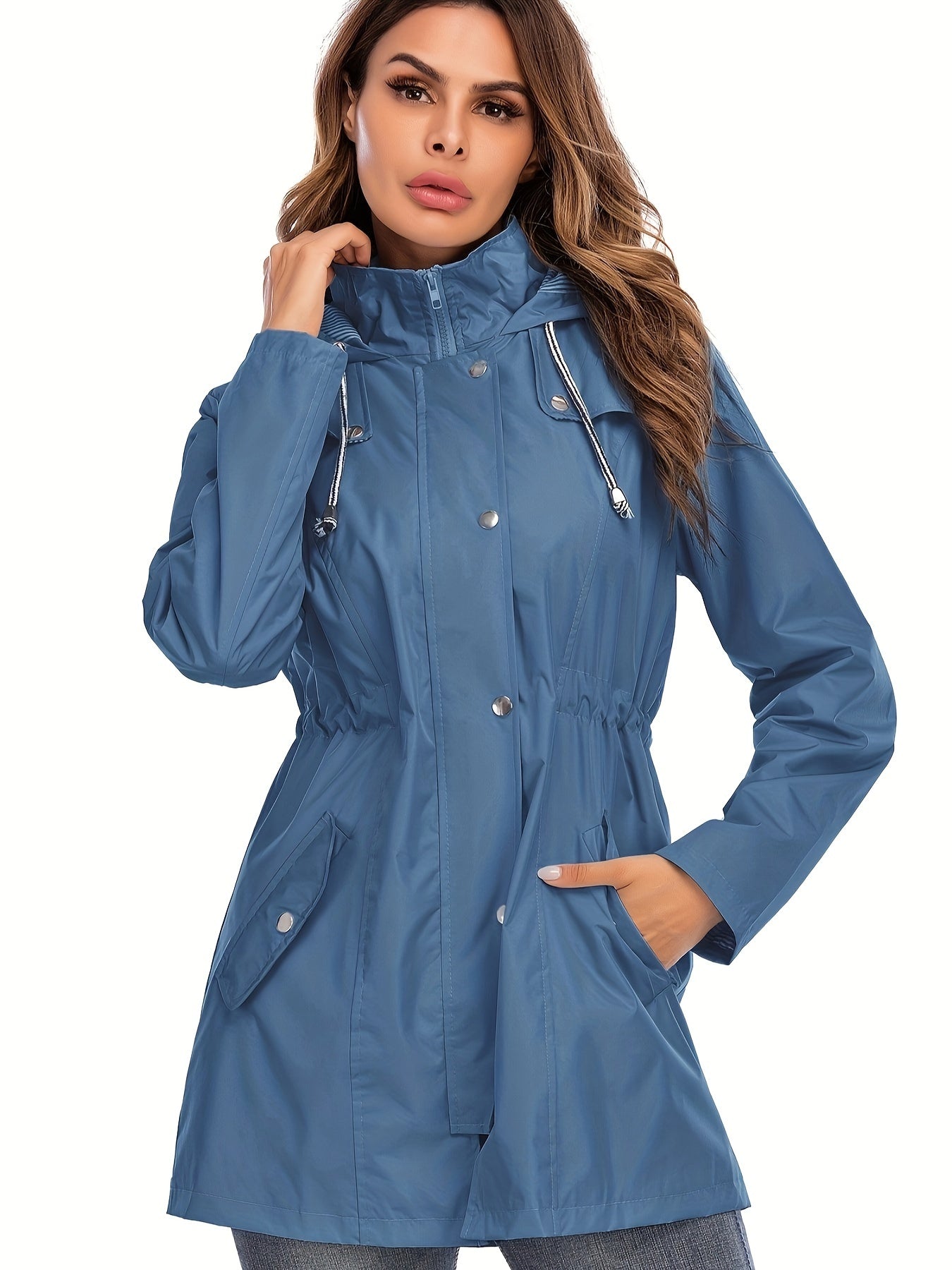 Sophie – Mid-length Raincoat with Hood & Zipper for City & Rain