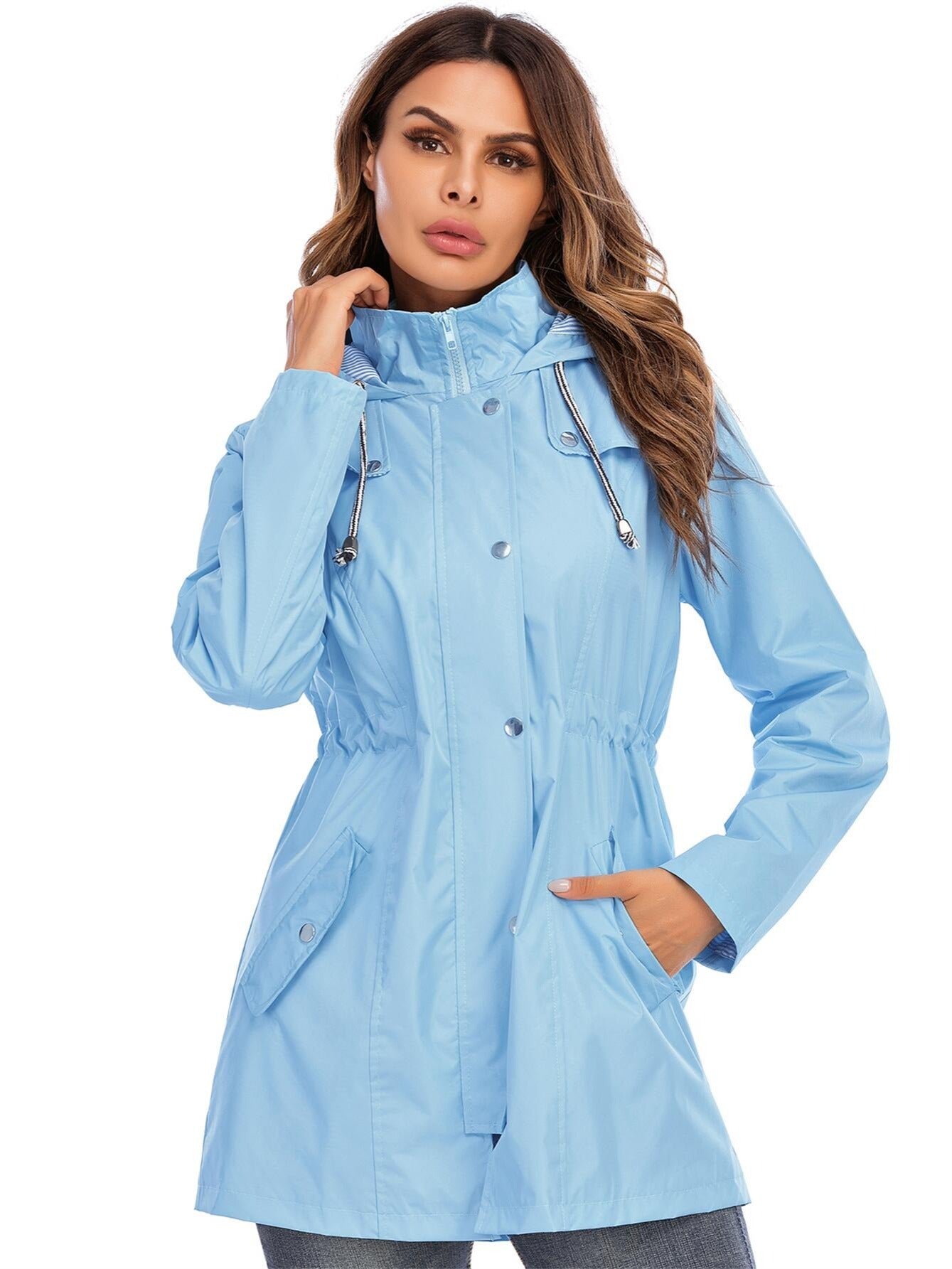 Sophie – Mid-length Raincoat with Hood & Zipper for City & Rain