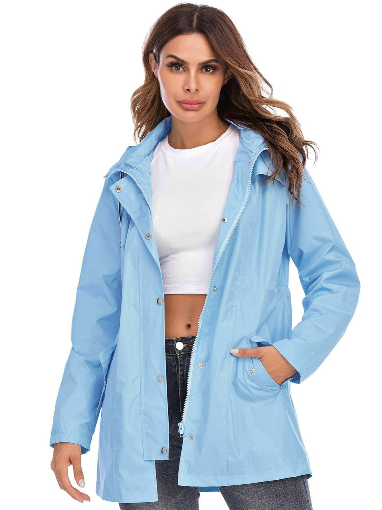 Sophie – Mid-length Raincoat with Hood & Zipper for City & Rain
