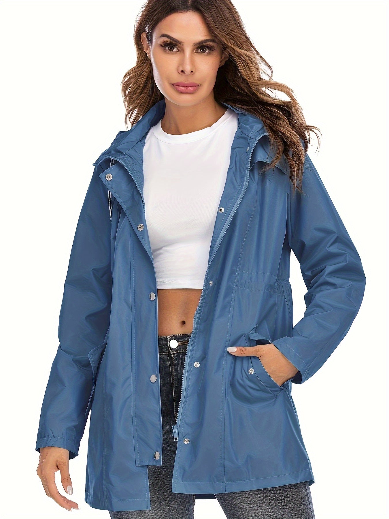 Sophie – Mid-length Raincoat with Hood & Zipper for City & Rain
