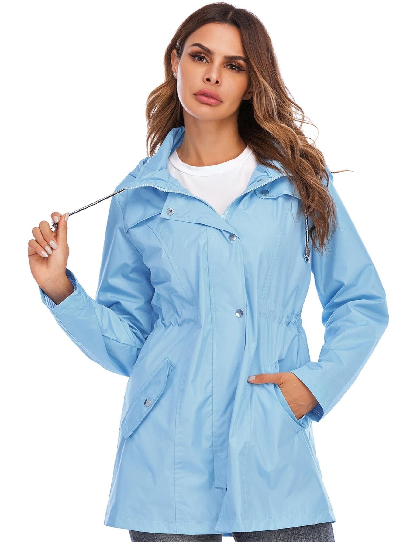 Sophie – Mid-length Raincoat with Hood & Zipper for City & Rain