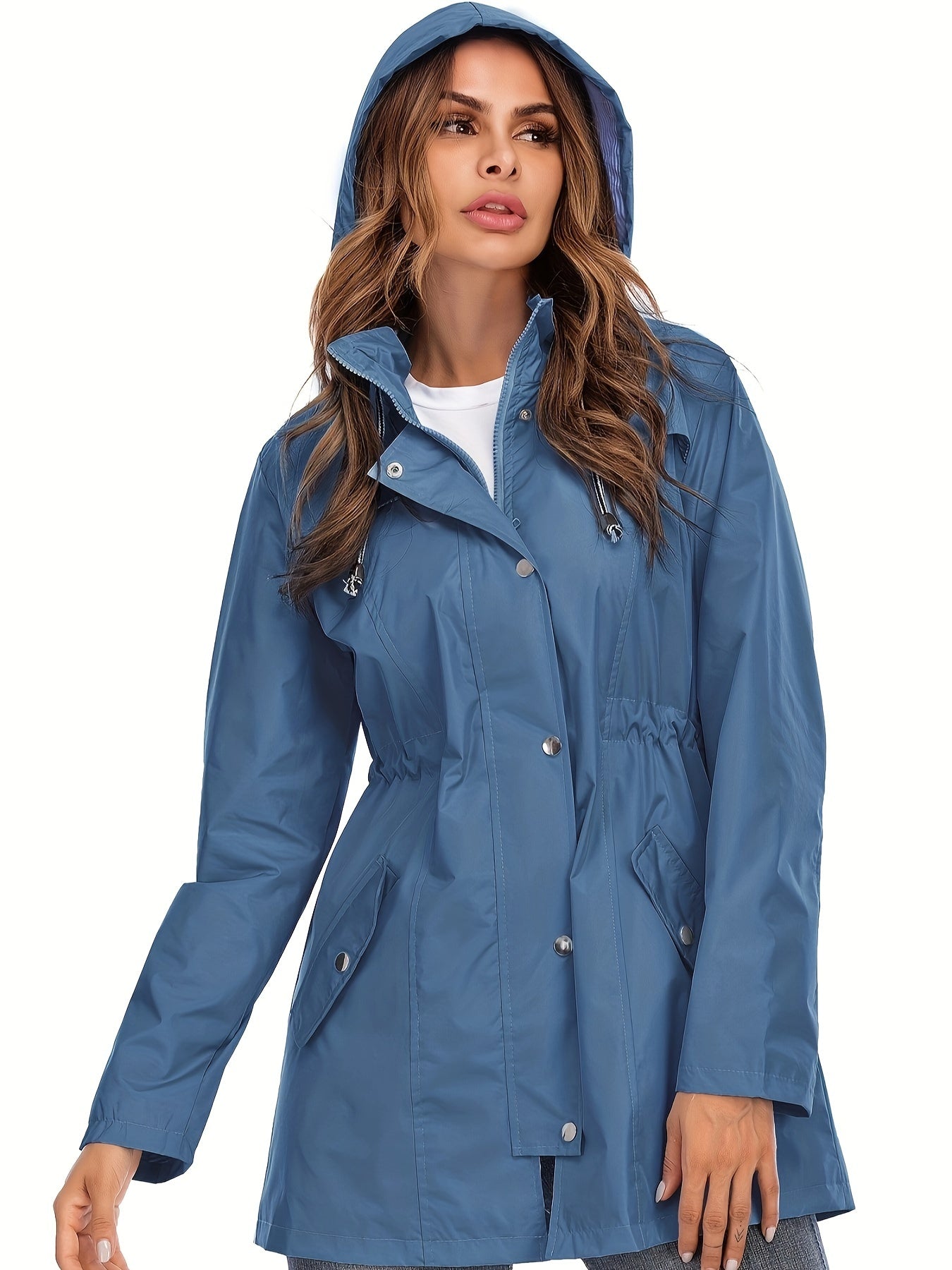 Sophie – Mid-length Raincoat with Hood & Zipper for City & Rain