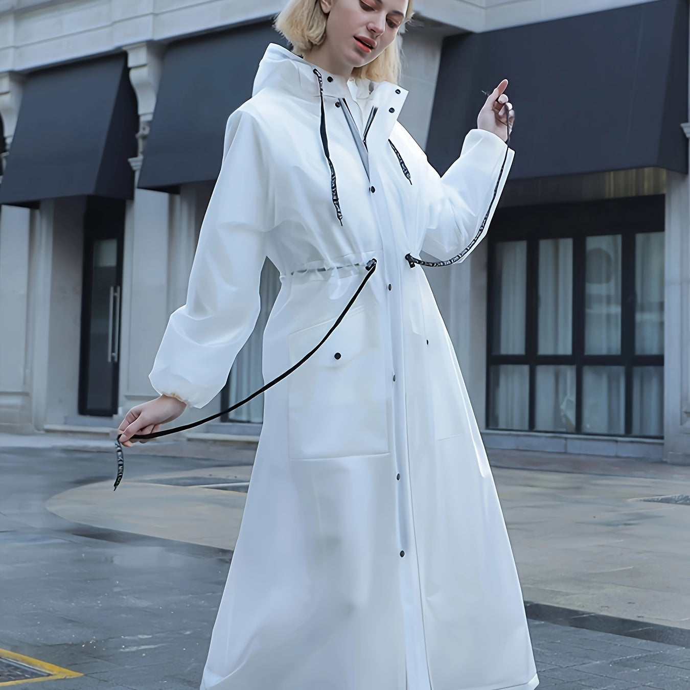 Sophie – Waterproof women's raincoat with hood in white, stylish & practical
