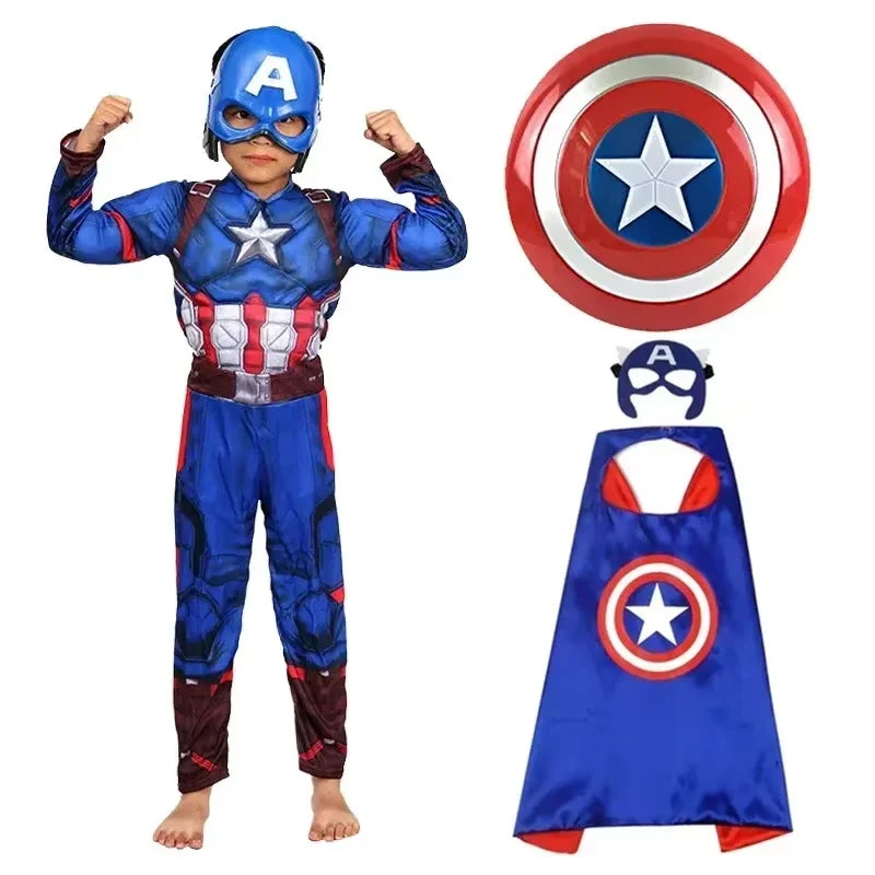 HeroVibe – Superheld Spierkostuum Kinderen met Schild – Rood & Blauw Carnaval Outfit