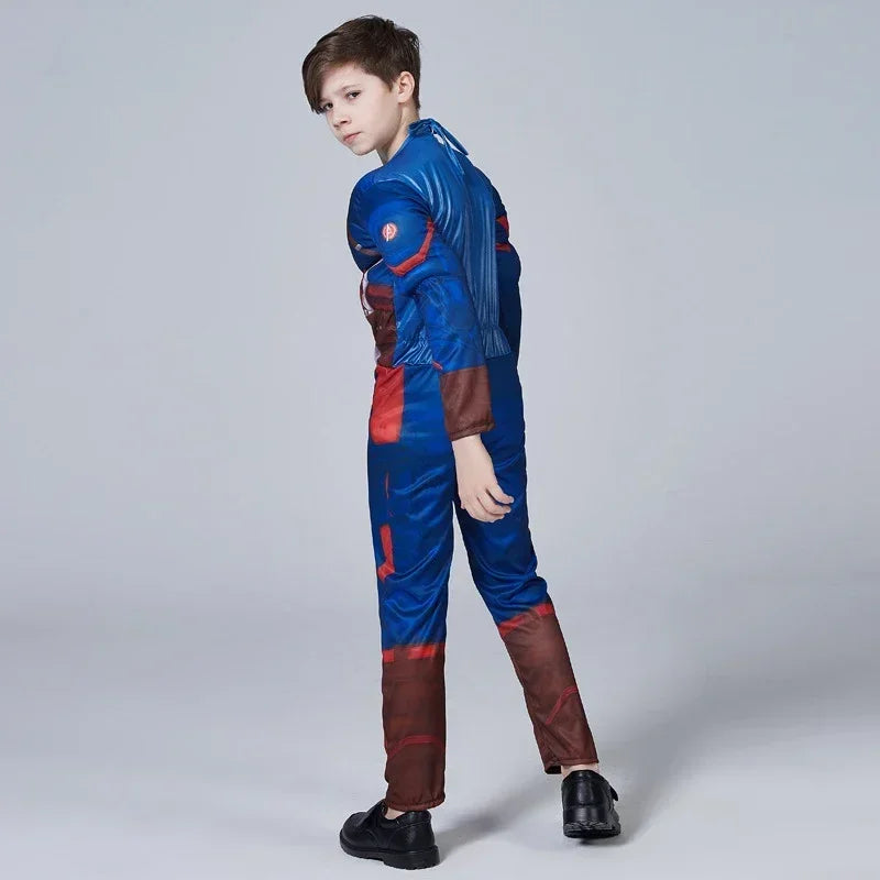 HeroVibe – Superheld Spierkostuum Kinderen met Schild – Rood & Blauw Carnaval Outfit