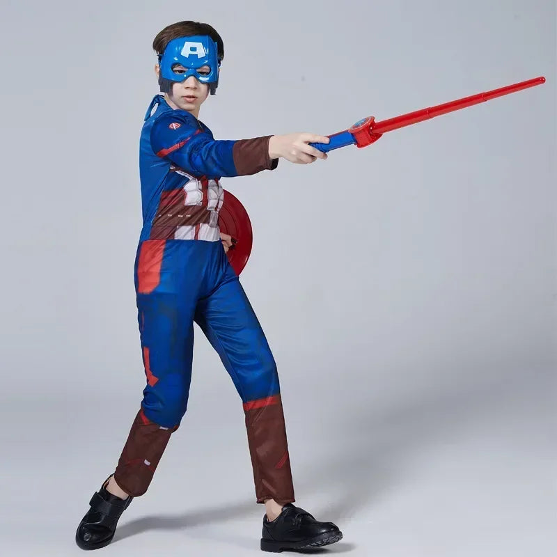 HeroVibe – Superheld Spierkostuum Kinderen met Schild – Rood & Blauw Carnaval Outfit
