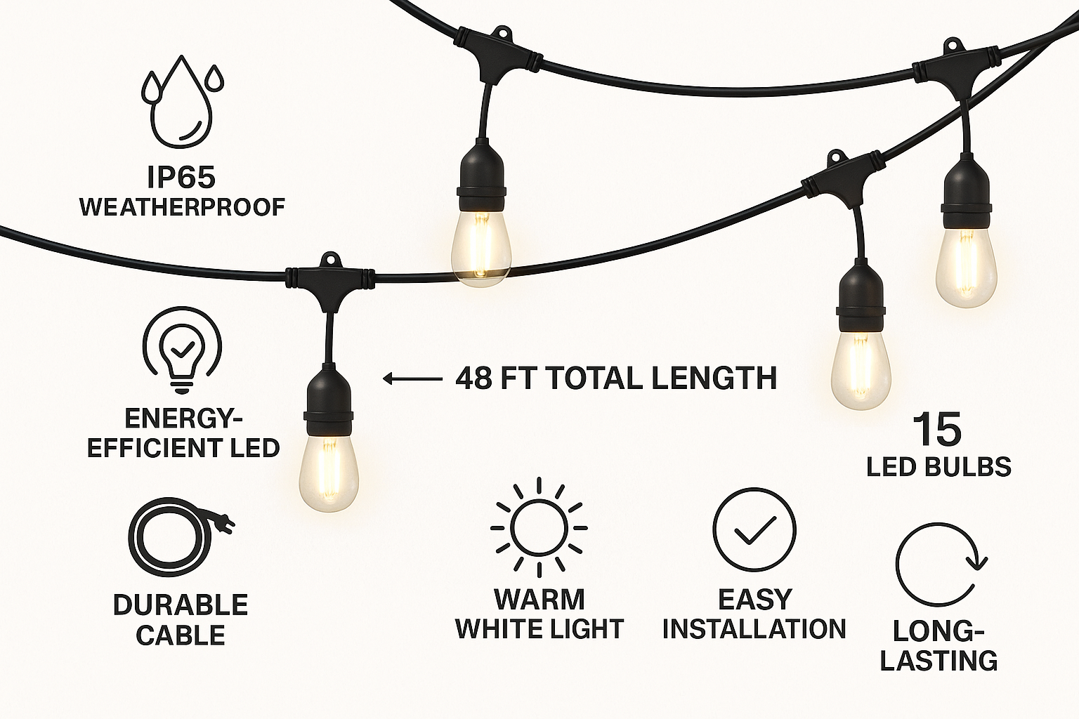 Lumora – Party lighting outdoor 15 LED lamps – 48FT IP65 waterproof