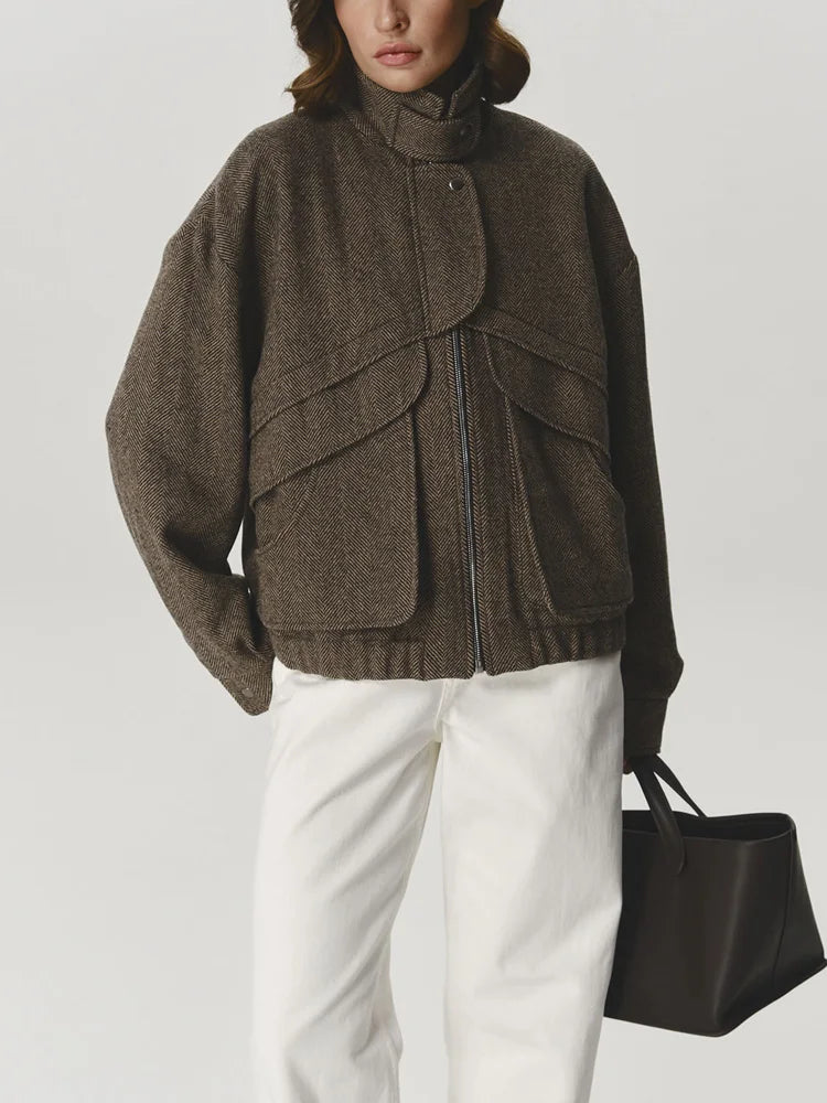 Stylowa Szara Kurtka Damska z Zamkiem Błyskawicznym, Luźny Fason, Na Jesień 8