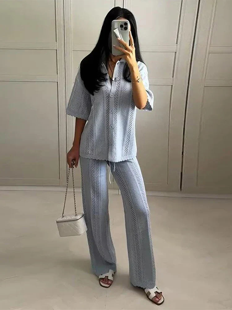 Stylowe Damskie Spodnie Garniturowe z Dzianiny, Letnie, Wygodne w Pasie 0