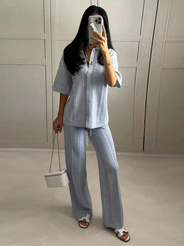 Stylowe Damskie Spodnie Garniturowe z Dzianiny, Letnie, Wygodne w Pasie 0