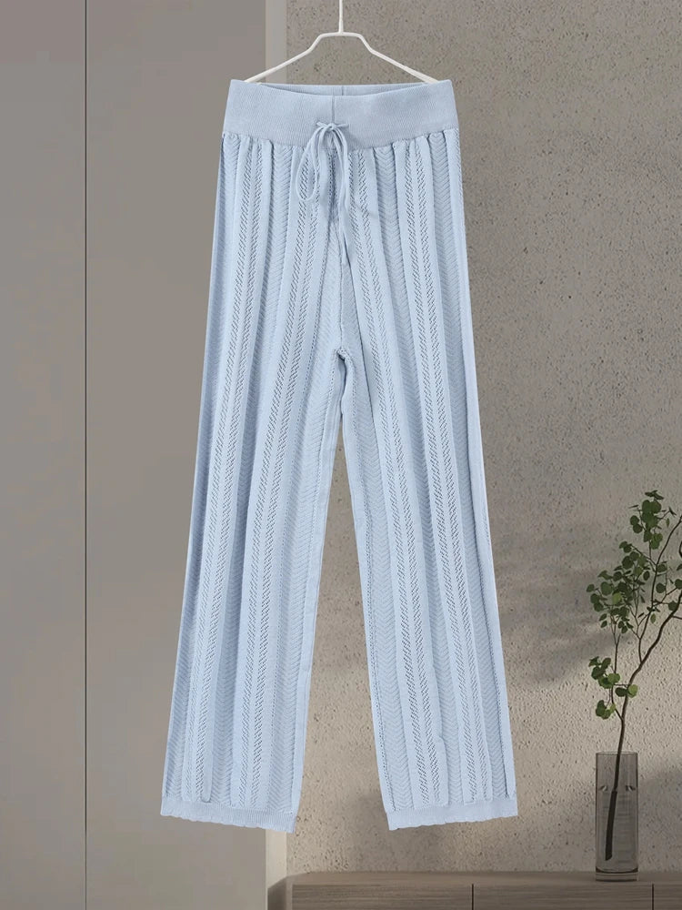 Stylowe Damskie Spodnie Garniturowe z Dzianiny, Letnie, Wygodne w Pasie 5