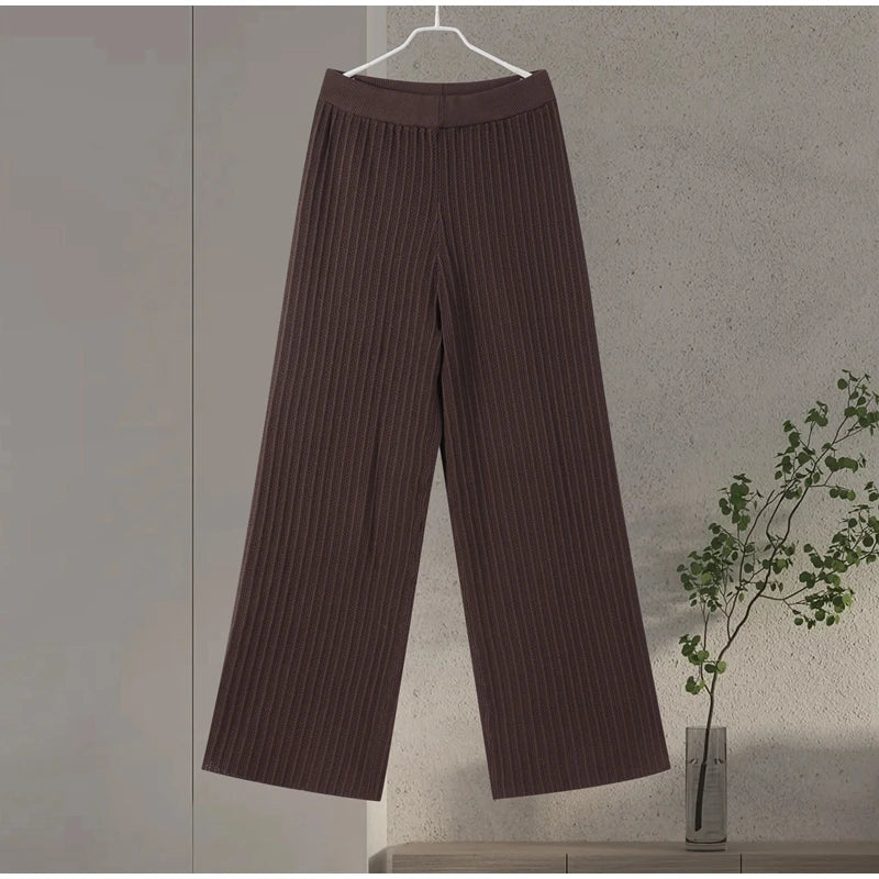 Stylowe Damskie Spodnie Garniturowe z Dzianiny, Letnie, Wygodne w Pasie 6