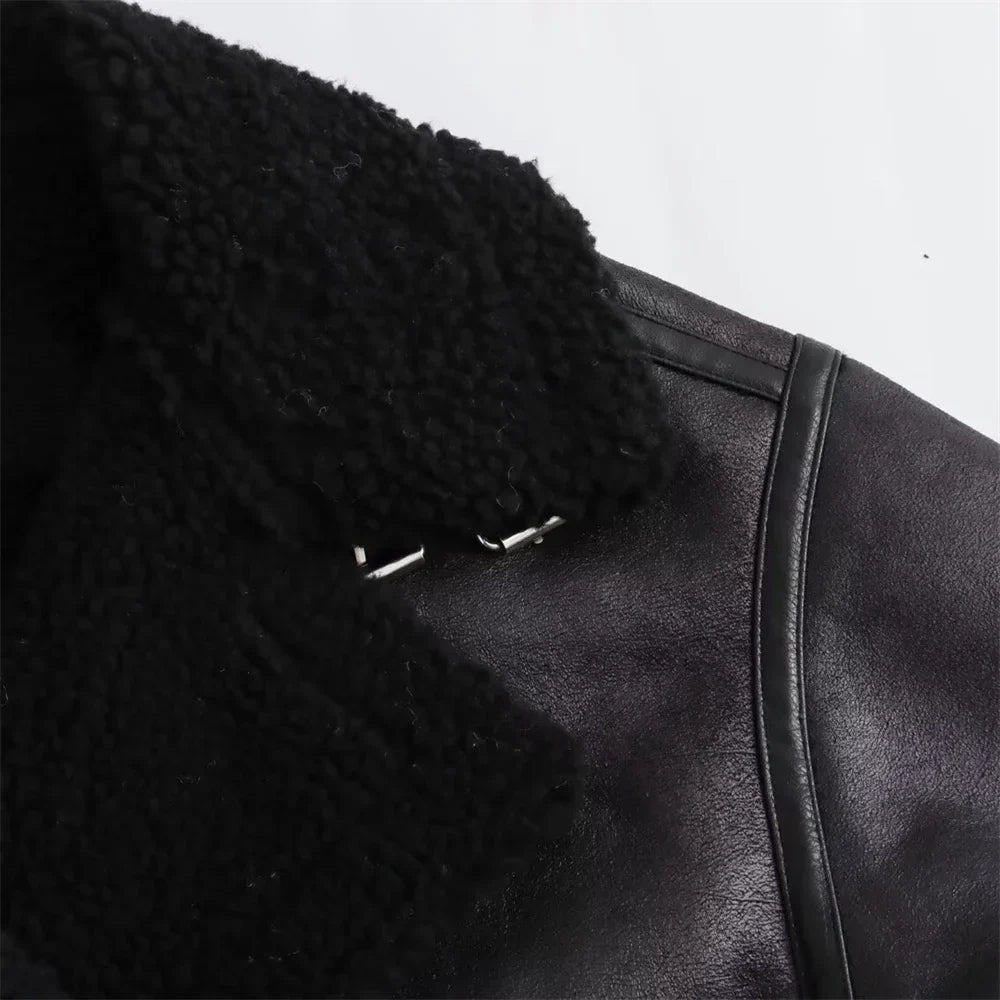 Stylowy Dwustronny Płaszcz Damski z Paskiem na Jesień, Luźny, Poliester 4