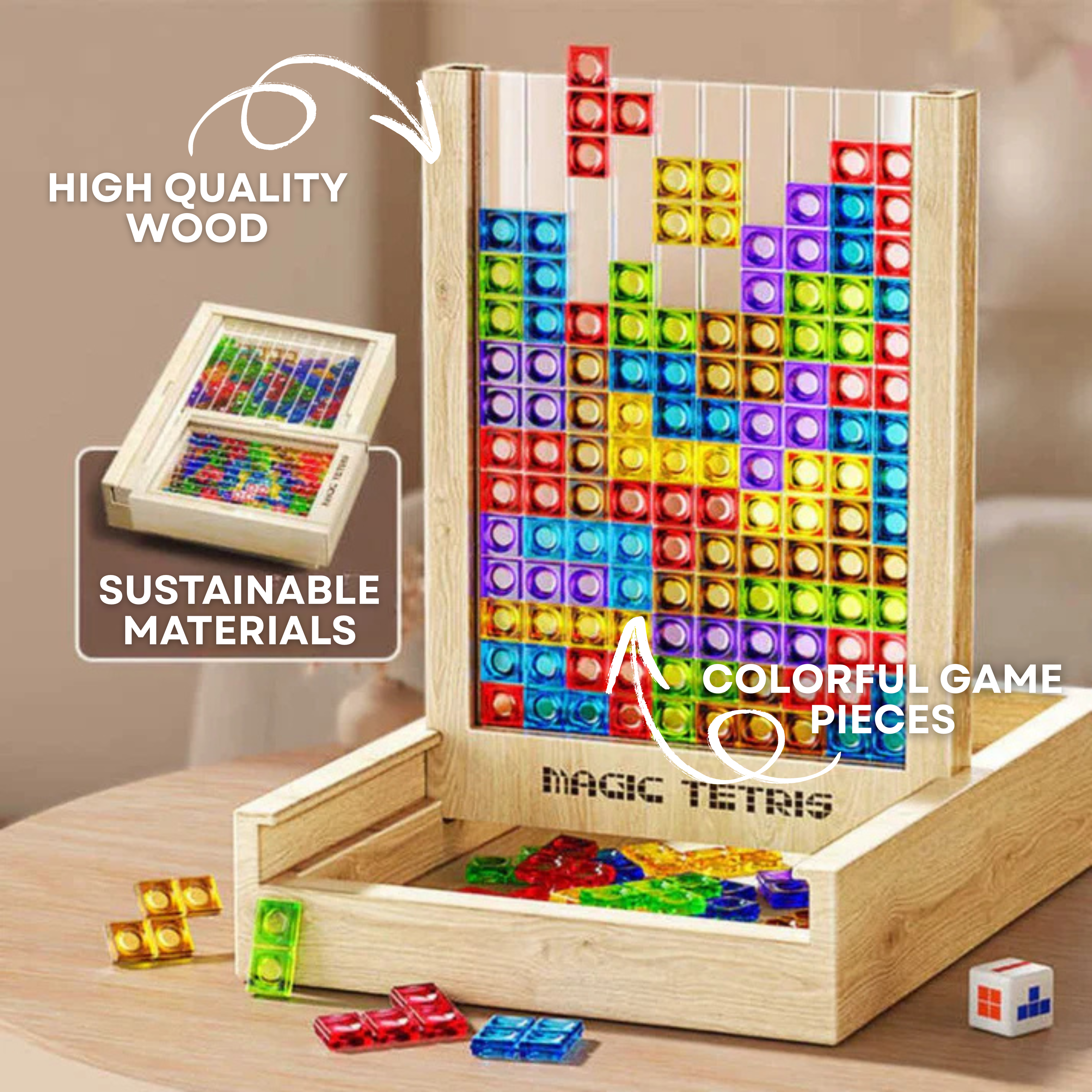 Ecoblock – Houten Tetris-bord educatief & duurzaam – voor alle leeftijden