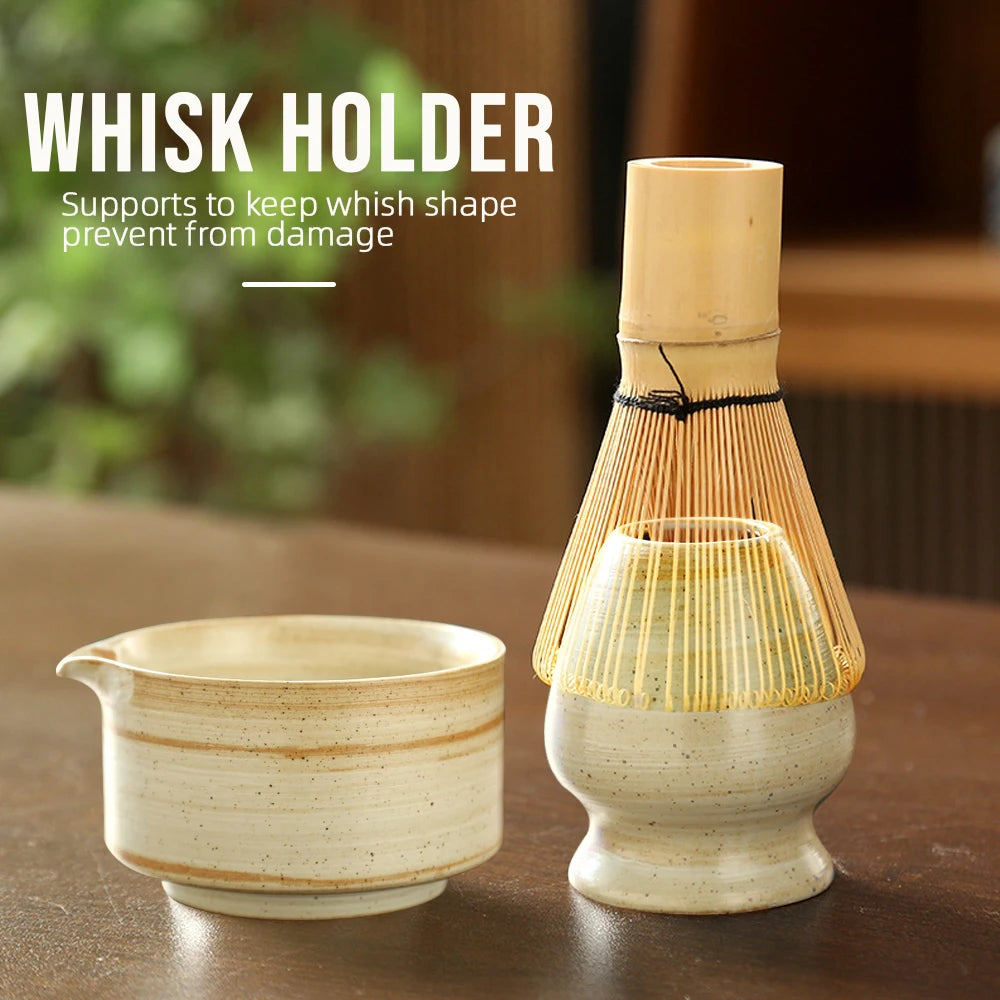 Chawen Matcha Set – 4-Delige Japanse Theeset van 100% Bamboe met Kom, Garde, Schep & Houder