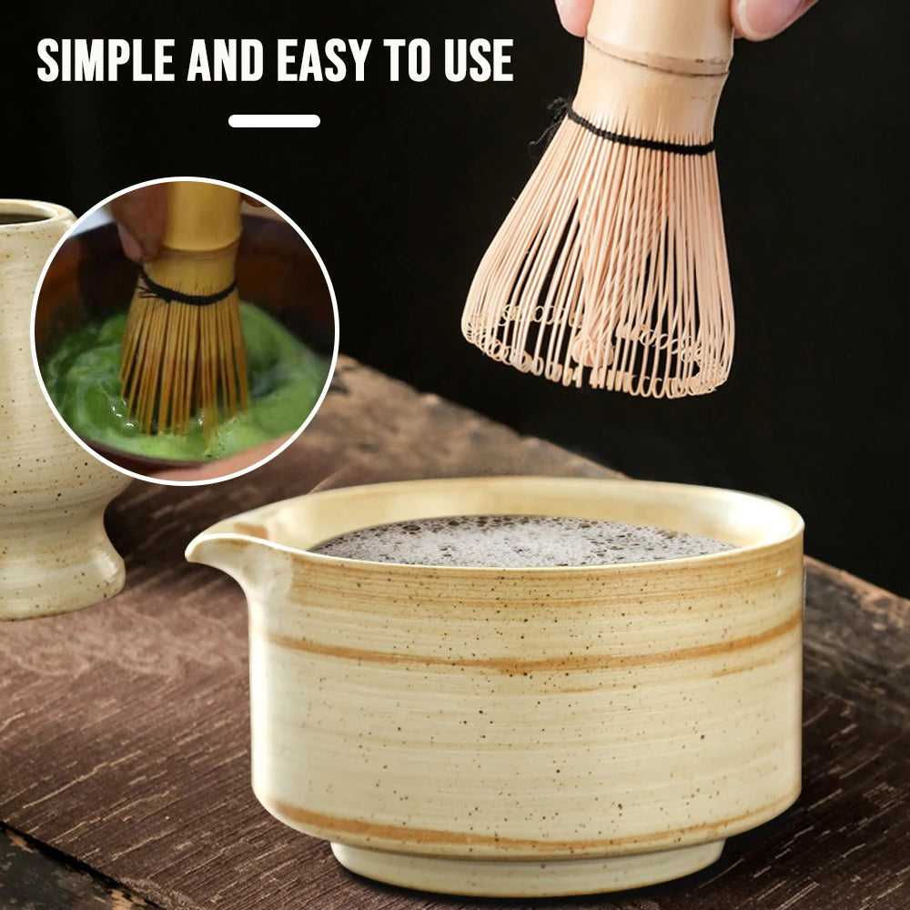 Chawen Matcha Set – 4-Delige Japanse Theeset van 100% Bamboe met Kom, Garde, Schep & Houder