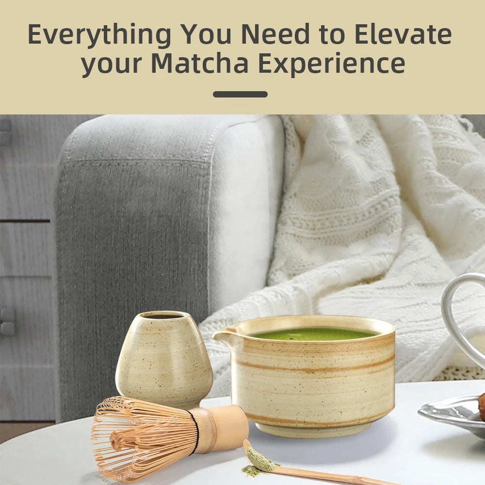 Chawen Matcha Set – 4-Delige Japanse Theeset van 100% Bamboe met Kom, Garde, Schep & Houder
