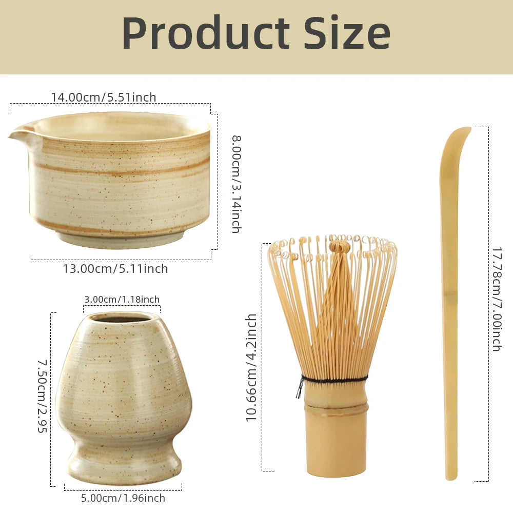 Chawen Matcha Set – 4-Delige Japanse Theeset van 100% Bamboe met Kom, Garde, Schep & Houder