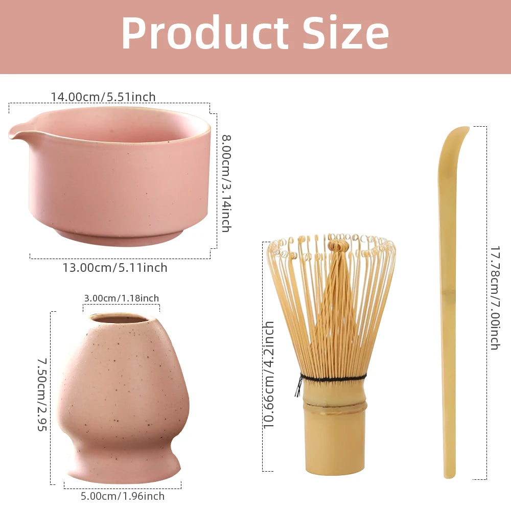 Chawen Matcha Set – 4-Delige Japanse Theeset van 100% Bamboe met Kom, Garde, Schep & Houder