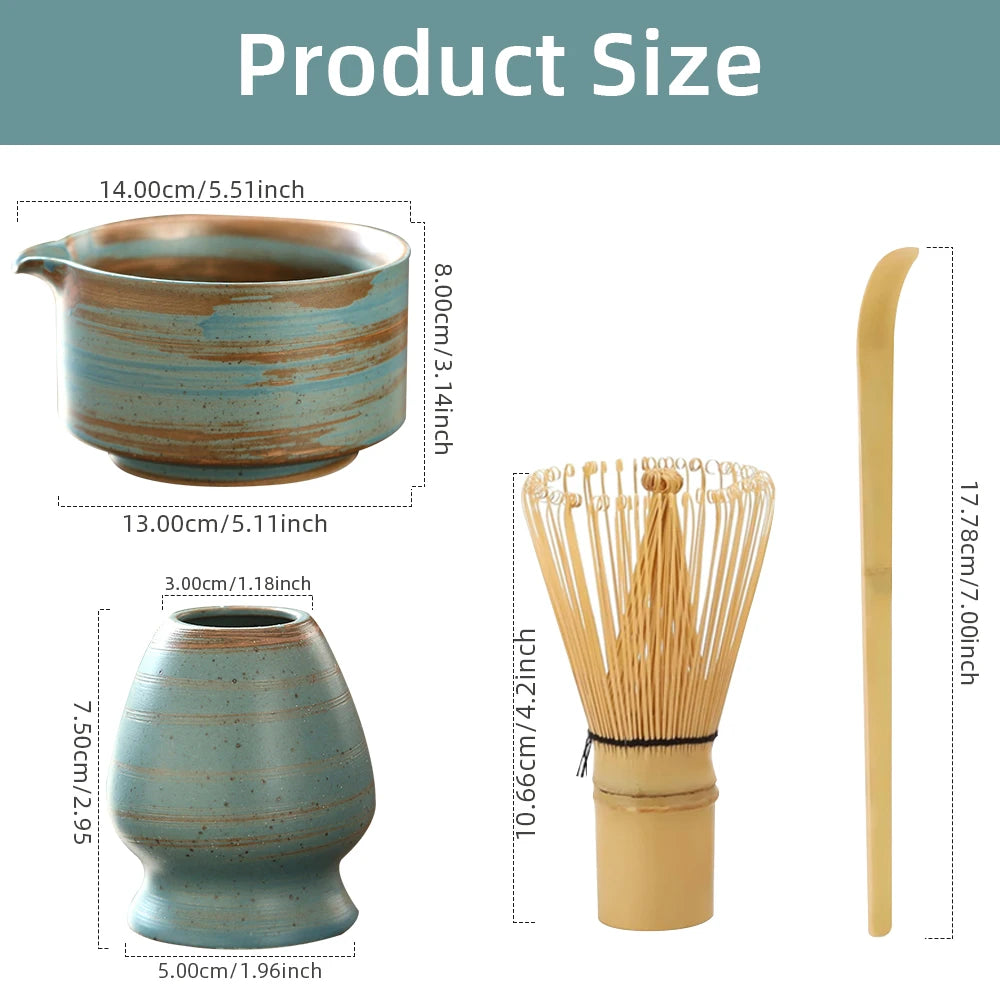 Chawen Matcha Set – 4-Delige Japanse Theeset van 100% Bamboe met Kom, Garde, Schep & Houder