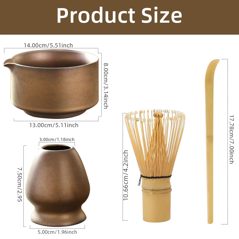 Chawen Matcha Set – 4-Delige Japanse Theeset van 100% Bamboe met Kom, Garde, Schep & Houder