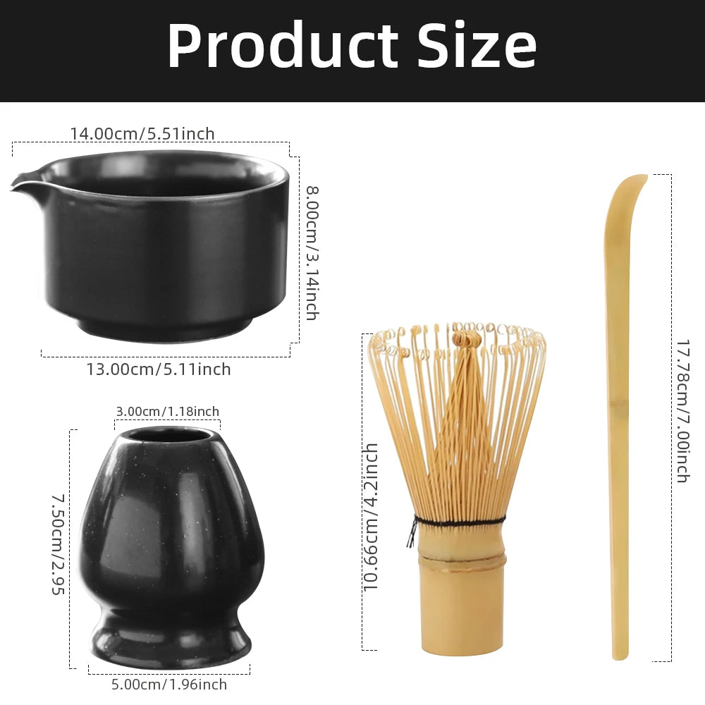 Chawen Matcha Set – 4-Delige Japanse Theeset van 100% Bamboe met Kom, Garde, Schep & Houder
