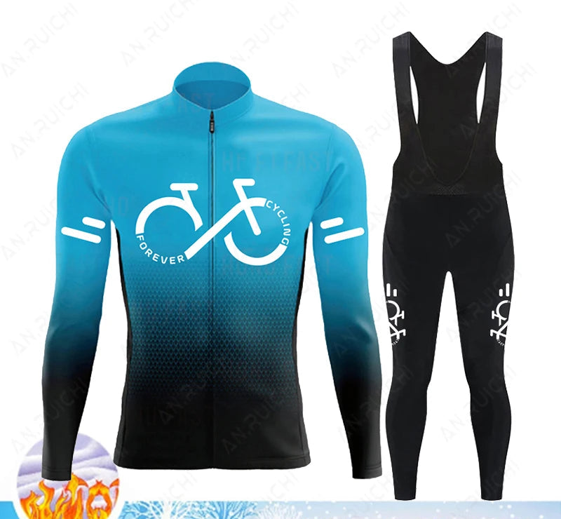Cyclovar Fleece Wielrenset Heren – Thermische Winterset met Winddichte 5D Siliconen Pad & UV-Bescherming