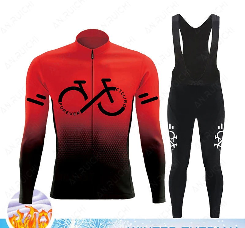 Cyclovar Fleece Wielrenset Heren – Thermische Winterset met Winddichte 5D Siliconen Pad & UV-Bescherming