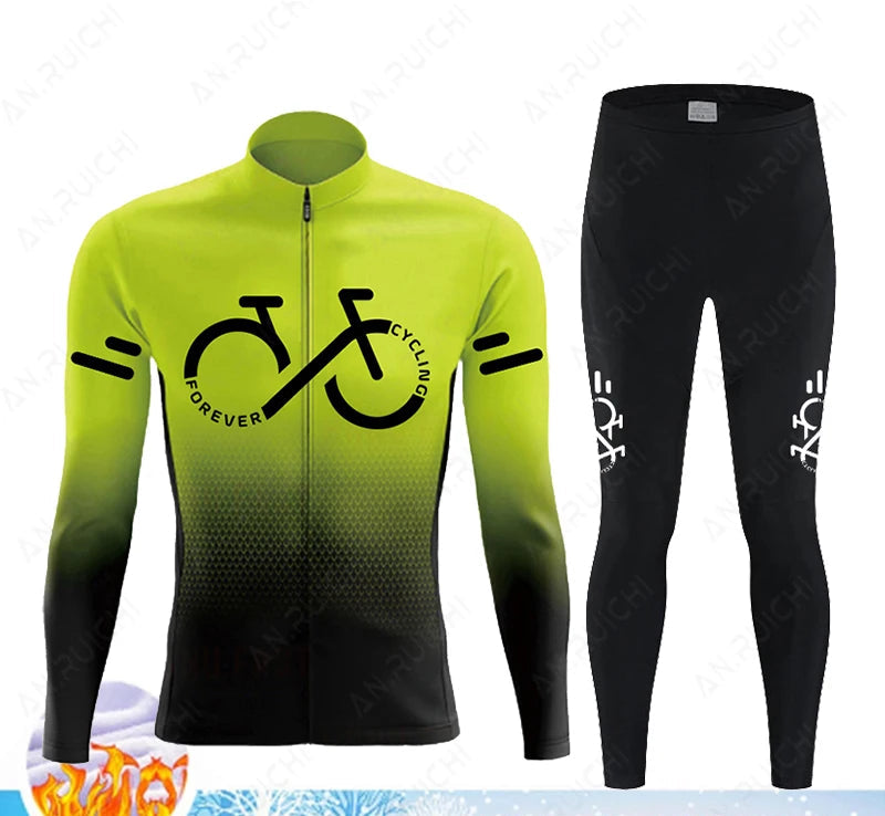 Cyclovar Fleece Wielrenset Heren – Thermische Winterset met Winddichte 5D Siliconen Pad & UV-Bescherming