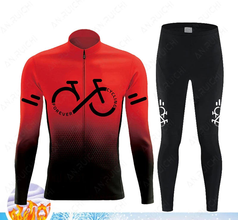 Cyclovar Fleece Wielrenset Heren – Thermische Winterset met Winddichte 5D Siliconen Pad & UV-Bescherming