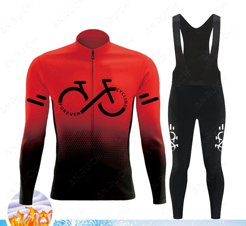 Cyclovar Fleece Wielrenset Heren – Thermische Winterset met Winddichte 5D Siliconen Pad & UV-Bescherming