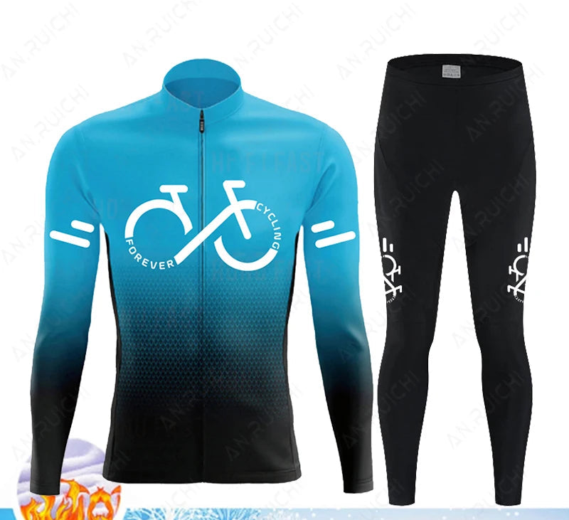 Cyclovar Fleece Wielrenset Heren – Thermische Winterset met Winddichte 5D Siliconen Pad & UV-Bescherming