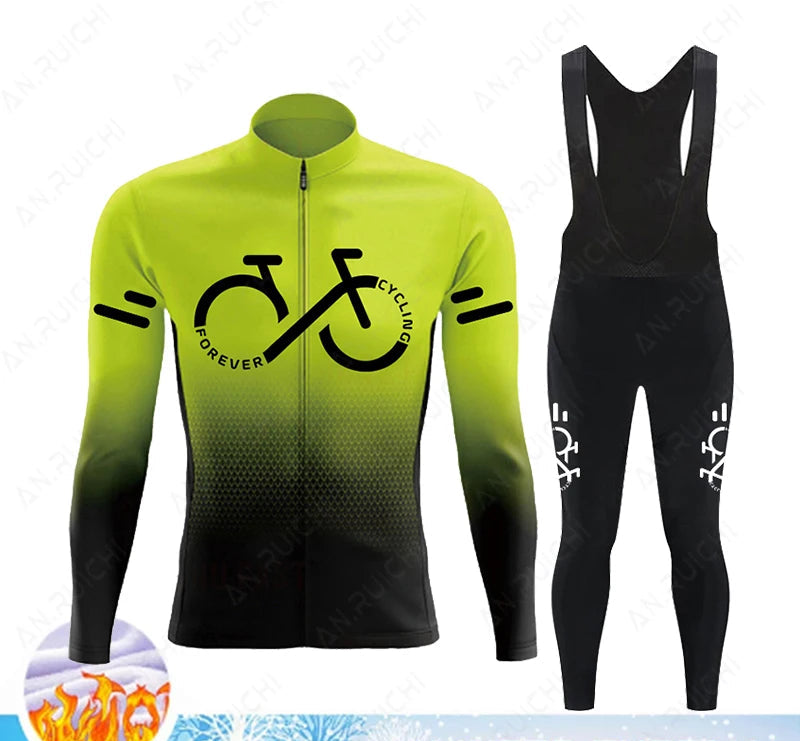 Cyclovar Fleece Wielrenset Heren – Thermische Winterset met Winddichte 5D Siliconen Pad & UV-Bescherming