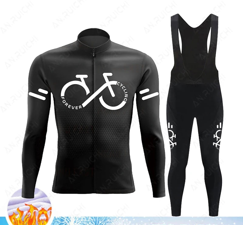 Cyclovar Fleece Wielrenset Heren – Thermische Winterset met Winddichte 5D Siliconen Pad & UV-Bescherming