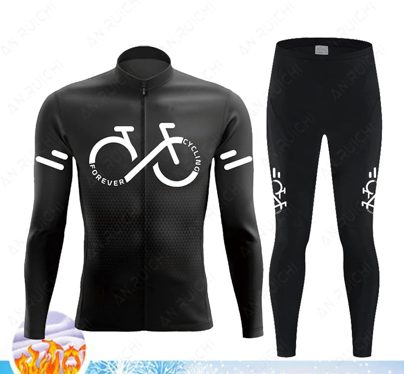 Cyclovar Fleece Wielrenset Heren – Thermische Winterset met Winddichte 5D Siliconen Pad & UV-Bescherming