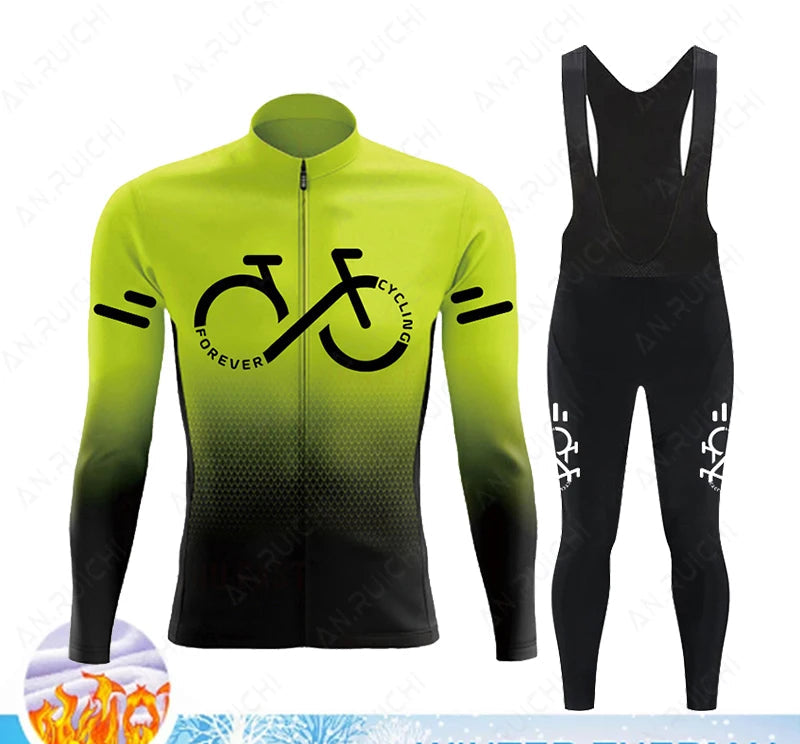 Cyclovar Fleece Wielrenset Heren – Thermische Winterset met Winddichte 5D Siliconen Pad & UV-Bescherming