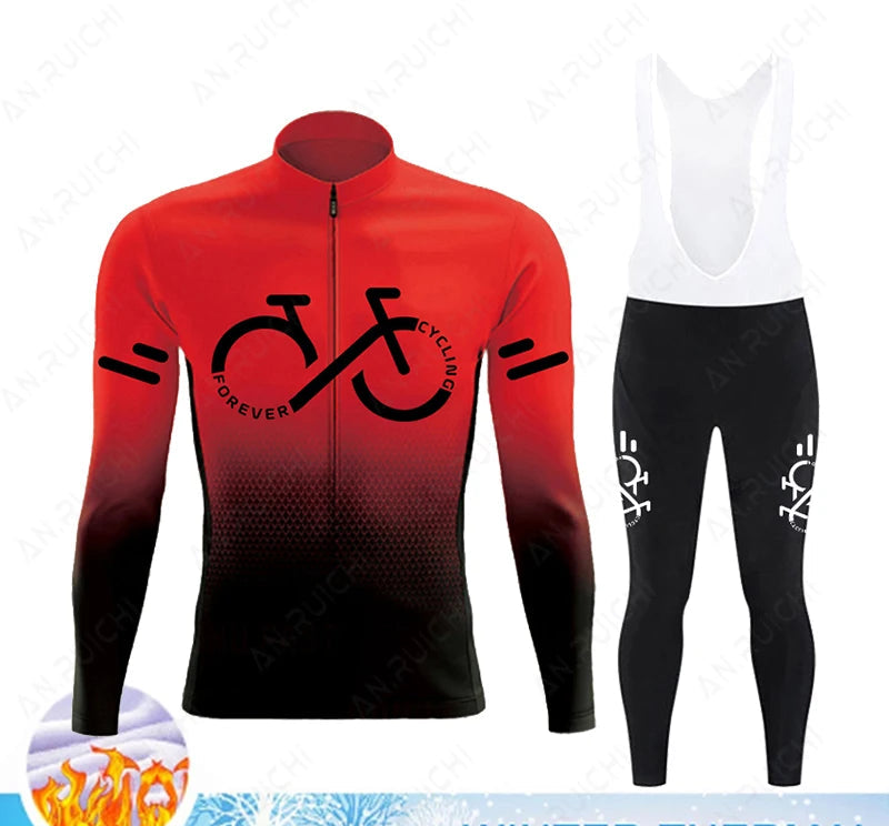 Cyclovar Fleece Wielrenset Heren – Thermische Winterset met Winddichte 5D Siliconen Pad & UV-Bescherming