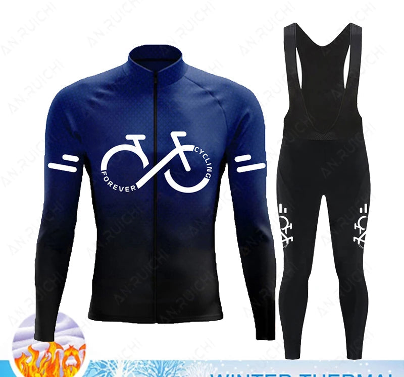 Cyclovar Fleece Wielrenset Heren – Thermische Winterset met Winddichte 5D Siliconen Pad & UV-Bescherming