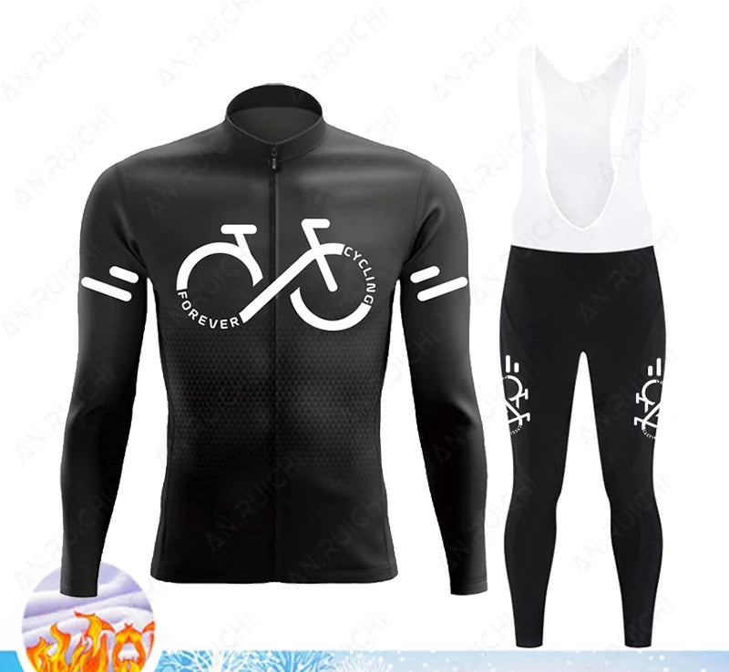 Cyclovar Fleece Wielrenset Heren – Thermische Winterset met Winddichte 5D Siliconen Pad & UV-Bescherming
