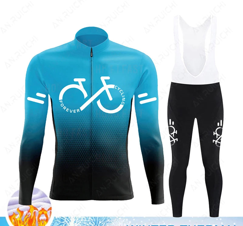Cyclovar Fleece Wielrenset Heren – Thermische Winterset met Winddichte 5D Siliconen Pad & UV-Bescherming